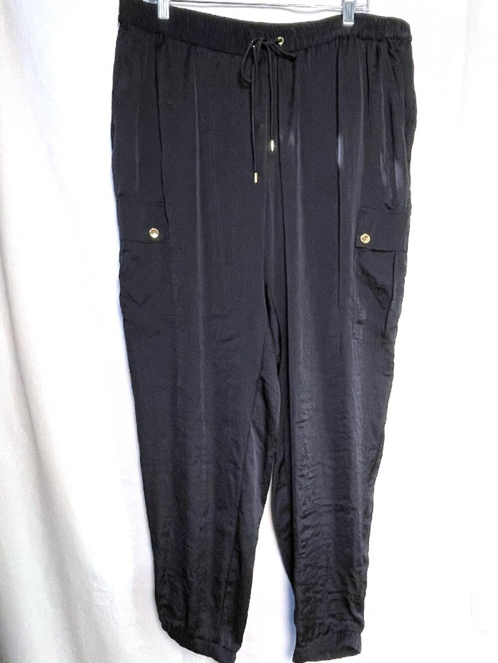 Michael Kors Satin Cargo Joggers Navy Blue Elastic Waist 16W NWT $110
